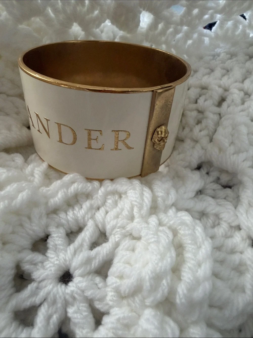 Alexander McQueen White Enamel and Gold-Tone Logo Cuff Bracelet